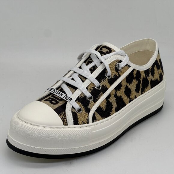 DIOR WALK'N Leopard Mizza Cotton Platform Lace Up Low Top Sneakers Shoes - Picture 2 of 15